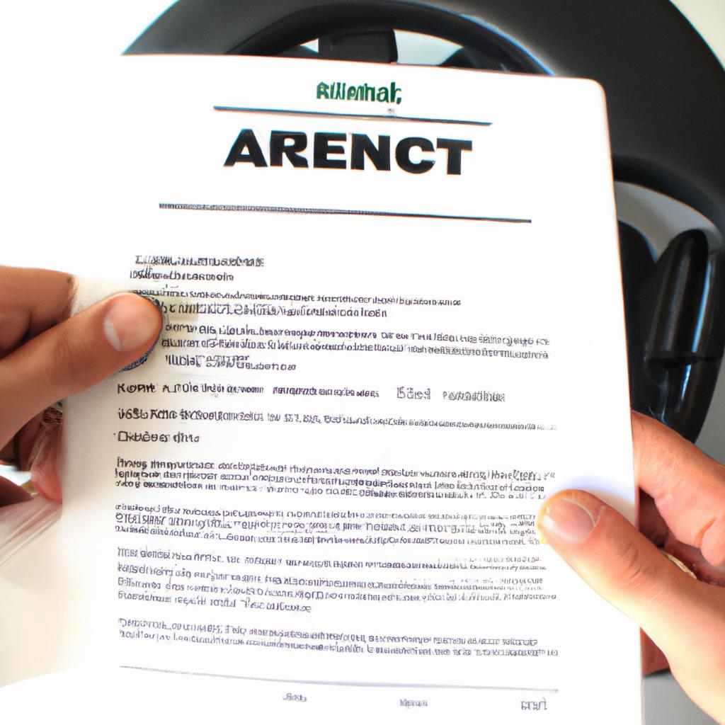 Person holding car rental agreement