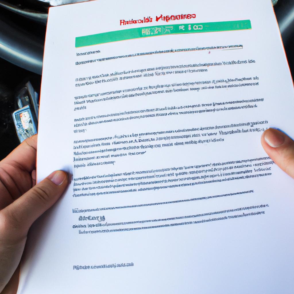 Person holding car rental agreement