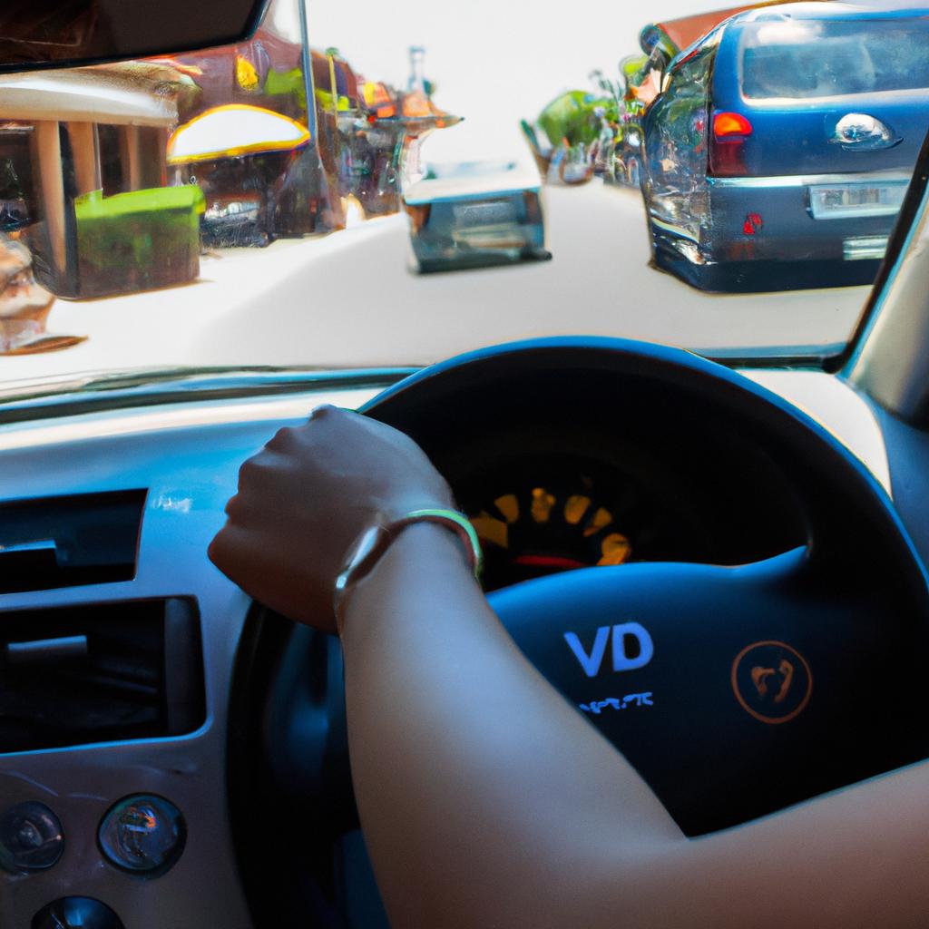 Person driving rental car in Bali